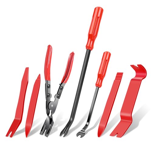 7 Pcs Auto Trim Removal Tool Kit - Plastic Trim Removal Pry Tool with Panel Clip Removal Pliers, Trim Removal Tools for Car Body Upholstery Door Clips Panel Dash, Fastener Remover Clip Pliers