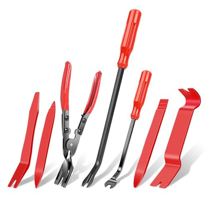 7 Pcs Auto Trim Removal Tool Kit - Plastic Trim Removal Pry Tool with Panel Clip Removal Pliers, Trim Removal Tools for Car Body Upholstery Door Clips Panel Dash, Fastener Remover Clip Pliers