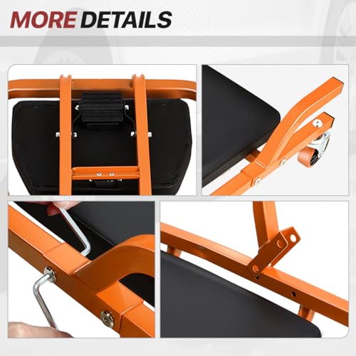Mechanic Creeper, Low Profile Under Car Rolling Creeper with Padded Headrest and 3 Swivel Casters, 300 LBS Weight Capacity, 42" L x 18" W, Orange