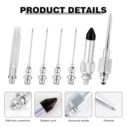 7 PCS Grease Gun Needle Tip Kit, Including 5 Grease Needle Nozzles 1 Dispenser 1 Rubber Nipple Adapter, Auto Tip Fitting Injector Tool Accessories Set for Small and Confined Spaces
