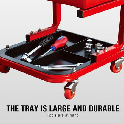 Big RED Rolling Mechanic Stool | 360° swivel casters; 250-lb steel frame; 3-zone tool tray; 14" waterproof padded seat; for garages, auto shops & DIY - style: 6300