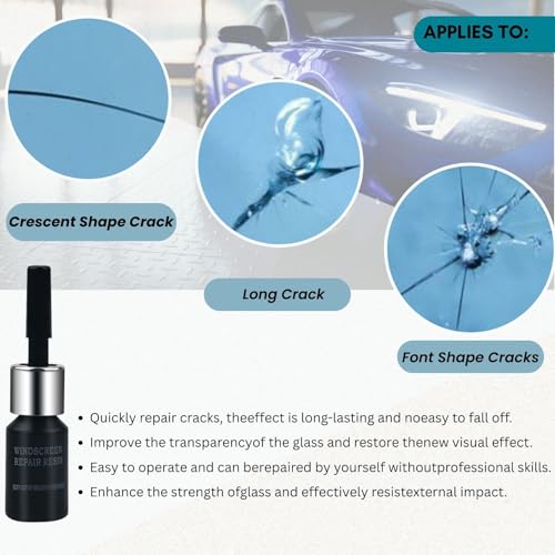 Windshield Crack Repair Kit, 2026 Upgraded Nano Resin - 5 Min Quick DIY Repair for Bullseye/Star Cracks, Long-Lasting Glass Repair Liquid for Car Windshields, Mirrors & Laminated Glass