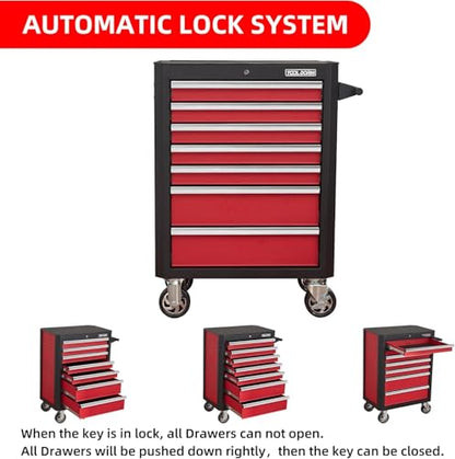 Upgrade 7-Drawer Rolling Tool Chest with Locking Wheels & Drawers, 18.5" D x 27.9" W x 39.5" H Mobile Tool Storage Cabinet, Heavy-Duty Garage Organizer w/Ergonomic Handle - color: Red and White