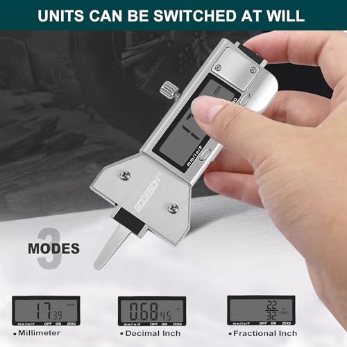 GODESON Metal Digital Tire Tread Depth Gauge, LCD Display Tire Tread Depth Gauge with 3 Modes-Fractional Inch, Decimal Inch and Millimeter,Precision Professional Measuring for Motorcycle, Car, Trucks - size: Single, style: Metal Digital Tire Tread Depth G