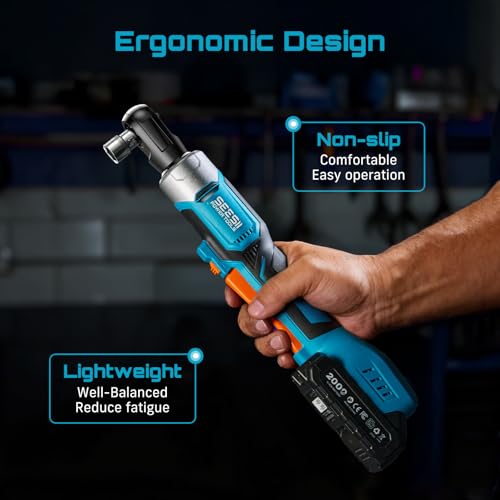 Seesii 3/8" Cordless Ratchet Wrench Set, 60 ft-lbs (80Nm) High Torque Electric Ratchet, 21V Max & 2×2.0Ah Batteries, 300 RPM, Fast Charger, LED Work Light,10–17mm Socket Set, Extension Bar & Case - size: 2 in