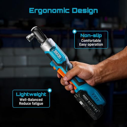 Seesii 3/8" Cordless Ratchet Wrench Set, 60 ft-lbs (80Nm) High Torque Electric Ratchet, 21V Max & 2×2.0Ah Batteries, 300 RPM, Fast Charger, LED Work Light,10–17mm Socket Set, Extension Bar & Case - size: 2 in
