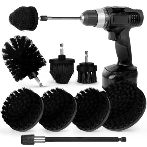 8 Pack Drill Brush Attachment Set, 1/4in Power Scrubber Brush + Extend Long Rod, Brush Drill Attachment, Power Cleaning Scrub Brush for Bathroom, Tub, Tile, Corner, Floor（Black） - color: Black