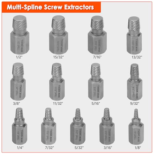 65-Piece Broken Bolt Extractor Kit with Easy Out Screw Extractor Set | for Damaged, Rusted, Rounded-Off, Stripped Fasteners, 8-19mm, Cr-Mo Steel & HSS, with Left Hand Drill Bit Set, Storage Case - size: 65-Piece