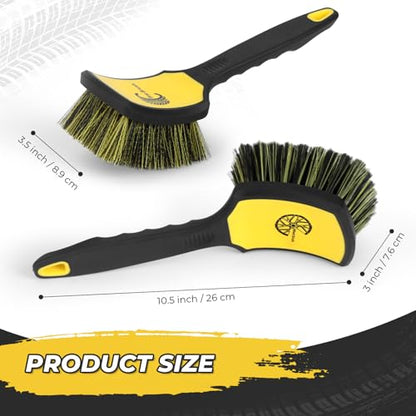 Wheel and Tire Brush Detailing Kit, Yellow | Soft Rim Brush & Stiff Tire Brush, Silicone Bumper Guard, Non-Slip Ergonomic Handle, For Alloy Wheels, Fenders, Mats - color: black yellow