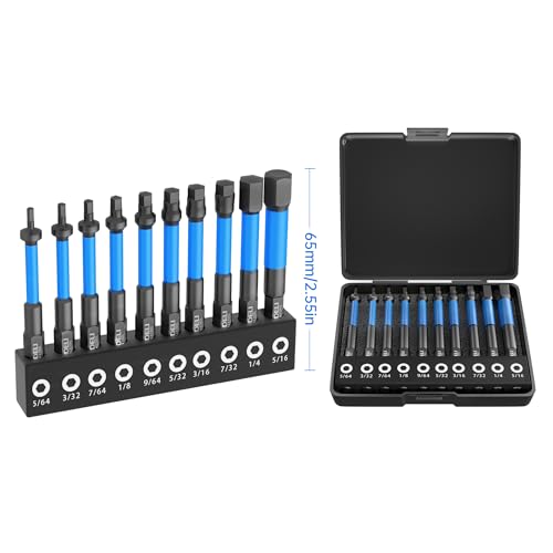 ANDELI Magnetic Hex Bit Set 10PCS 1/4" Shank 2.55" S2 Steel | Magnetic tips, includes SAE sizes with storage box, for impact drivers and drills, durable for fastening tasks - size: 2.55" 10pcs (SAE)