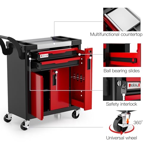 2-Drawer Tool Chest with Wheels, Rolling Tool Chest with Side Drawer,Tool Cabinet Drawers lockable,Tool Cart with Top compartment,for Garage Storage,Workshop,Home,Safety Rounded Corner Anti-collision - style: 2-Drawer