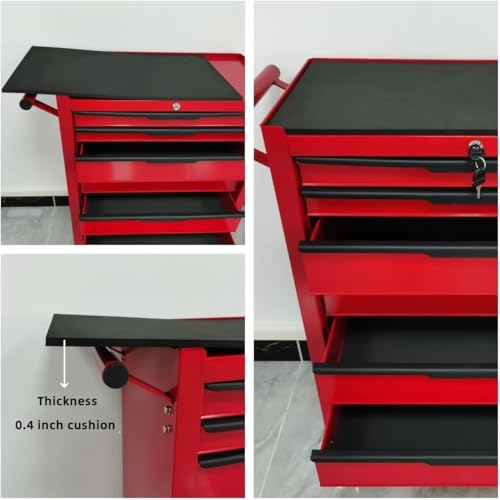 7-Drawer Rolling Tool Chest with Locking Wheels & Drawers, 13" D x 24.2" W x 34.6" H Mobile Tool Storage Cabinet, Heavy-Duty Garage Organizer w/Ergonomic Handle - color: Red