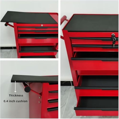 7-Drawer Rolling Tool Chest with Locking Wheels & Drawers, 13" D x 24.2" W x 34.6" H Mobile Tool Storage Cabinet, Heavy-Duty Garage Organizer w/Ergonomic Handle - color: Red
