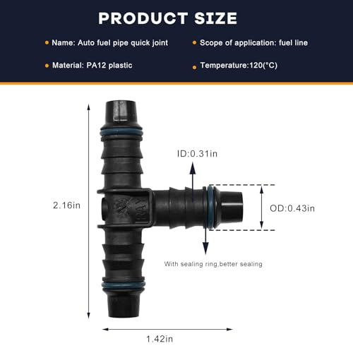 2 PCS Fuel Line Quick Connector, 5/16 ID 3 Way T Shape Splitter Nylon Tubing Fuel Line Connector, Bundy Female to Hose Barb Tee Fitting Quick Plugs for Most Vehicles - color: ID8, T Shape