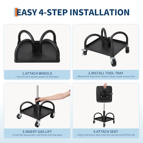 Rolling Mechanic Stool, 300 LBS Capacity, 16" to 21" Height Adjustable Shop Stool with Soft Cushion, Tool Tray & 3" 360° Lockable Swivel Wheels for Garage, Auto Repair, Workshop, ‌Heavy Duty, Black - size: Model 3