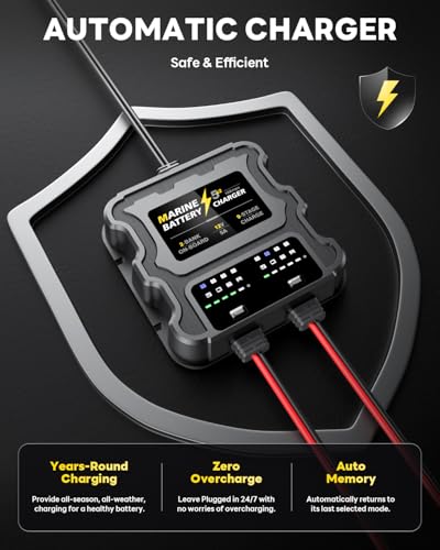 Smart 2 Bank Marine Battery Charger, 10A (5A/Bank), 12V,Waterproof,lifepo4 Lithium Battery Charger Maintainer and Desulfator for AGM, Lithium,Deep-Cycle Batteries Boat Accessories - size: 2 Bank(10A)