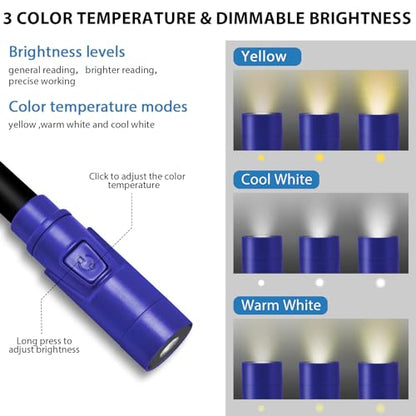 LUXJET Neck Reading Light & Book Lights - 3 Color & 6 Brightness, 80H Rechargeable, Flexible Arm - Christmas Gift White Elephant Gifts for Book Lovers - color: Dark Blue