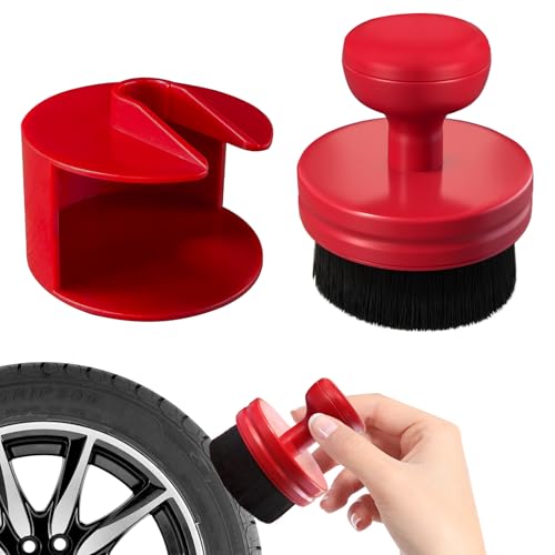 Tire Shine Applicator Brush, Wheel Brush, Tire Dressing Applicator with Seal Cover, High Density Soft Detailing Bristles for Wheel Shine Polish Wax and Car Interior Cleaning (Red/Black) - color: Red/Black