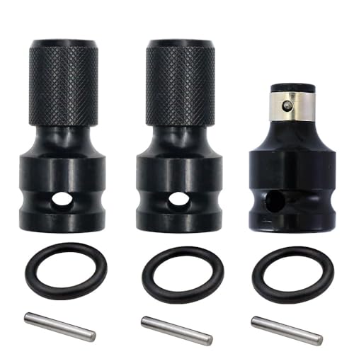 3 Pack Impact Wrench to Impact Driver Adapter 1/2 inch Square Drive to 1/4 inch Hex Socket Adapter Quick Release Screwdriver Bits Holders Chunk Converter for 1/2" Cordless Impact Wrench