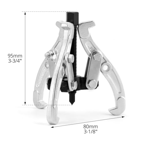 QWORK 3 Inch 3-Jaw Gear Puller, Drop-Forged Cr-V Steel, Heat-Treated, Reversible Jaws, 3-Ton Capacity