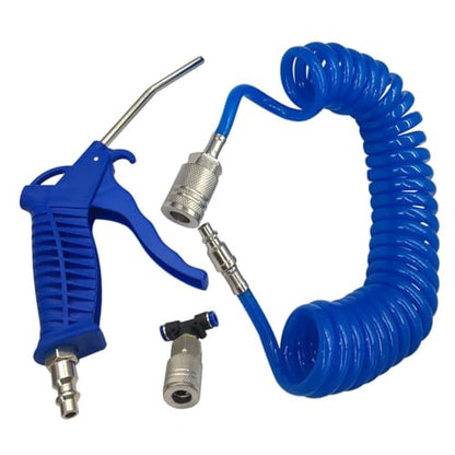 Air Blow Gun Kit 16.4FT Long Heavy Duty Air Seat Blow Gun Kit (Blue) | For Semi Truck Air Hose; With I/M Style Air Plug And Coupler Fitting; T Adapter
