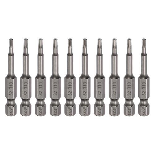 HARFINGTON 10pcs T10 Torx Head Screwdriver Bit 1/4" Hex Shank 2" (50mm) Long Magnetic No Hole Tip Tamper Proof 6 Point Star Screw Driver Drill Bits S2 Steel Industrial Power Screwdrivers - size: T10 x 2"