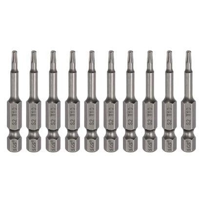 HARFINGTON 10pcs T10 Torx Head Screwdriver Bit 1/4" Hex Shank 2" (50mm) Long Magnetic No Hole Tip Tamper Proof 6 Point Star Screw Driver Drill Bits S2 Steel Industrial Power Screwdrivers - size: T10 x 2"