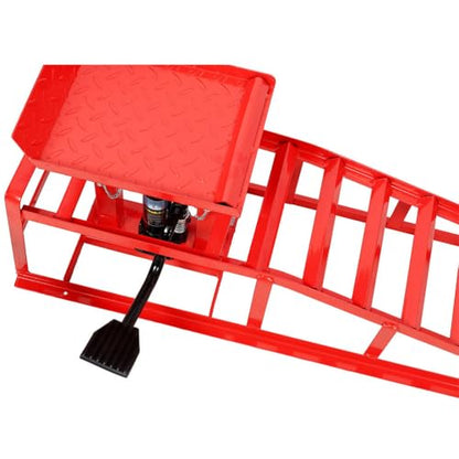 Car Ramps 2 Pack, Heavy Duty Steel Hydraulic High Lift Service Vehicle Ramps with Pedal, 5 Ton Low Profile Hydraulic Car Ramps with Support Jack for DIY Auto Beauty,Red - color: Red
