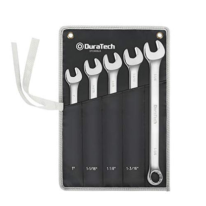 DURATECH Long Pattern Combination Wrench Set, SAE, 5-Piece, 1" to 1-1/4", 12 Point, CR-V Steel, with Rolling Pouch - size: SAE(1" to 1-1/4")