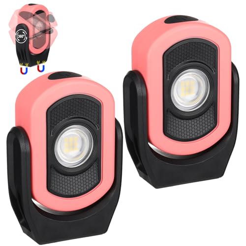 Retisee 2 Pack 780 Lumens Magnetic Work Light USB Rechargeable LED Flashlight Portable Mechanic Light for Car Repair Emergency Lighting Mechanics Workshop Inspection(Pink-2pk) - color: Pink-2pk, size: 780 Lumens