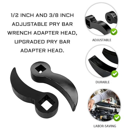 Pry Bar Wrench Adapter Set, 1/2" & 3/8" Adjustable Crowbar Adapter Half Shaft CV Axle Removal Tool, Universal Indexable Square Head Pry Bar for Car Axle, Suspension Repair & Tight Spaces (2PCS)