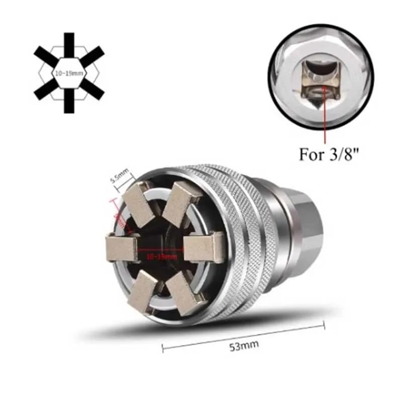 Adjustable Socket 3/8" Drive, Fits 3/8" to 3/4" (10-19mm) Nuts & Bolts, Universal Magic Socket for Auto Repair, Home DIY, Bicycle & Furniture Assembly, Stripped Bolt Extractor