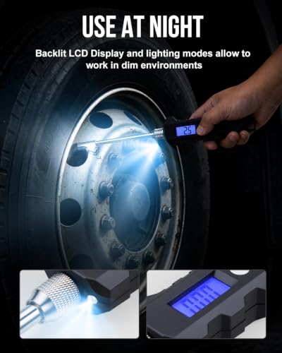Digital Tire Pressure Gauge, Heavy Duty Stainless Steel Dual Head Tire Gauge 0-230 PSI with Flashlight & Backlit LCD, Car Accessories for RV Truck & Cars, 1 Pack