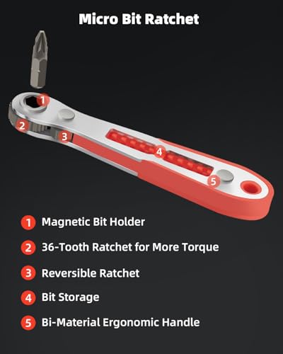 ROTATION 16pc Bit Set with 1/4 Mini Ratchet Offset Right Angle Screwdriver, Reversible Drive Handle, EDC Tool for Tight Spaces Automotive, Electronics & DIY Repair - style: 16pc