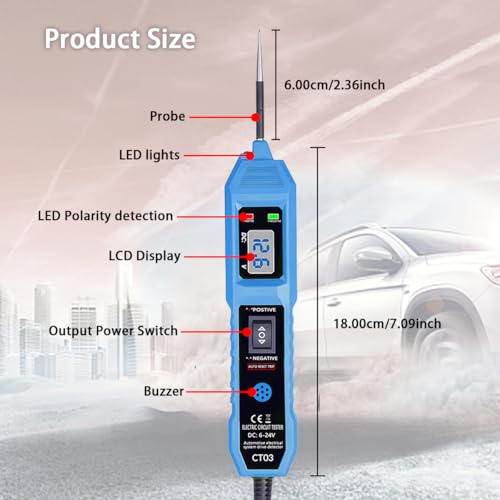CT03 Power Circuit Tester, 6-24V DC Test Light Short Circuit, Automotive Component Electrical Polarity Identify Continuity Tester, Overload Protection - color: Blue