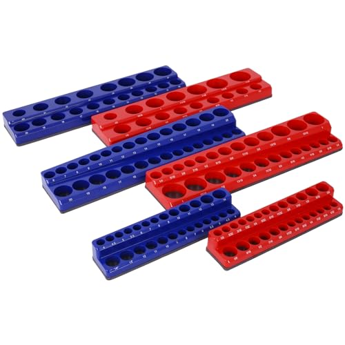 Magnetic Socket Organizer Set, 6-Piece Magnetic Socket Organizer Set, 6PCS Socket Holder, 1/4", 3/8", 1/2" Drive Metric SAE Socket Trays Holds 141 Pieces Magnetic Sockets Trays - color: A