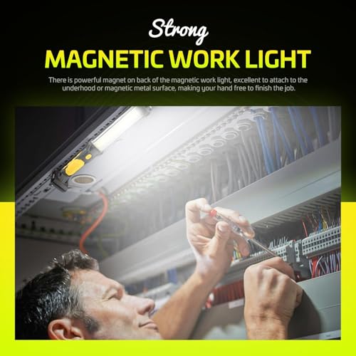 WARSUN Rechargeable COB LED Work Light-Magnetic Hands-Free Trouble Light with Hook, IPX4 Waterproof for Garage Repair, Mens Gifts-Emergency Light Tool for Adults Men Dad (Yellow) - size: 1 PACK