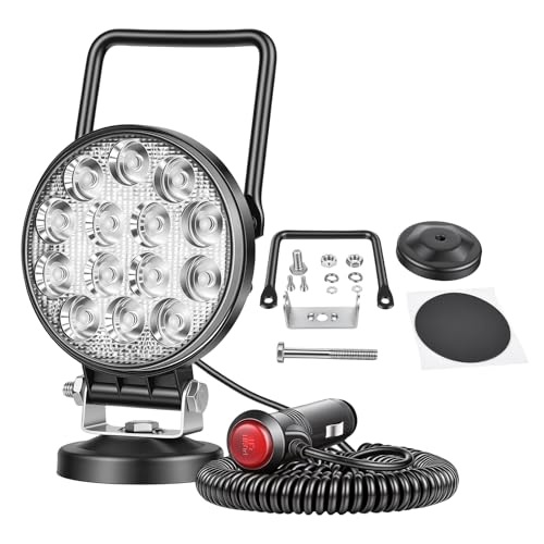 Magnetic Led Work Light 12V, SKYWORLD 1PCS 4 Inch 42W Round Flood Off Road Driving Fog Lamp, Portable Magnetic Base Holder for Car SUV Trailer Tractor Truck Engineering Maintenance Garage Camping - size: 4 Inch 42W Flood