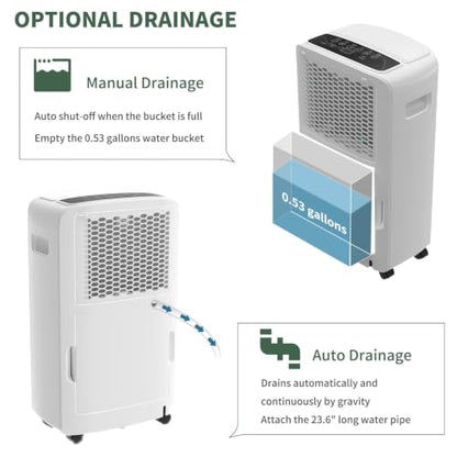 Shinco 40 Pints Dehumidifier for Home and Basements, 2000 Sq.Ft Dehumidifiers with Drain Hose, Auto or Manual Drainage, Auto Defrost, Quietly Remove Moisture, Intelligent Humidity Control, 24HR Timer - color: 2,000 Sq.Ft.
