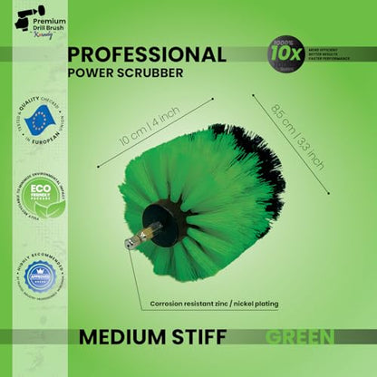 Premium Drill Brush Professional – Medium 5-Piece Kit (5/4/3.5/2 in Brushes + 6 in Extension) | Multi-Surface Kitchen and Household Cleaning for Ovens, Hobs, Floor Tiles and Greasy Cookware - color: Green