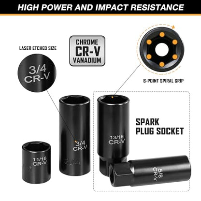 110-Piece Metric 3/8" Drive Impact Socket Set and SAE CR-V Sockets | with Ratchet Handle, Extension Bars, and Carrying Case