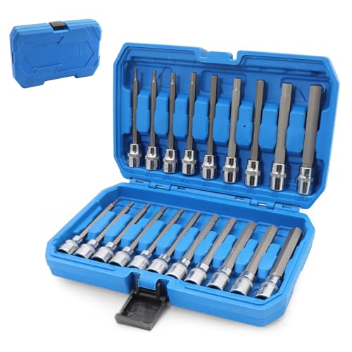 Extra-Long Allen Hex Bit Socket Set,20-Piece 3/8 Inch Drive,Standard SAE & Metric (1/8-Inch - 7/16-Inch, 3-12mm) for Repair and Assembly (Blue) - color: Blue