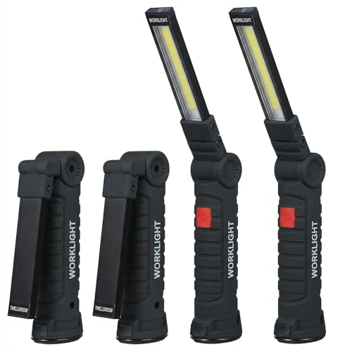 LED Rechargeable Work Lights, Flashlight Hand Tools Magnetic Worklight,360°Rotate 5 Modes Portable Inspection Torch for Mens Dad Birthday Gift,Mechanics,Automotive,Camping,Emergency (4 Pack) - color: Black Body+ Black Alloy, size: 4 pack