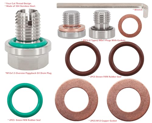 M12.1-1.5 x 15mm Oversize Piggyback Oil Drain Plug, Stainless Steel Self Tapping Oil Pan Thread Repair Kit - size: M12.1x1.5