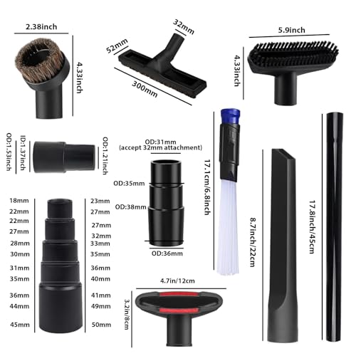 11 Pcs Universal vacuum brush attachment, vacuum accessories and attachments, 1 1/4 inch vacuum attachments for shop vac accessories, Floor Brush Vacuum Extension Wand Vacuum Hose Adapter - size: 11 Pcs