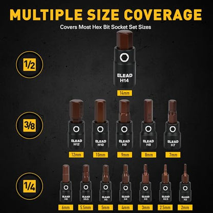 16-Piece Metric Hex Bit Socket Set - Premium S2 Steel 2mm-14mm Allen Socket Set with Socket Adapters, 1/4”, 3/8” and 1/2” Drive | Professional Mechanic Garage Tools - style: Metric Hex