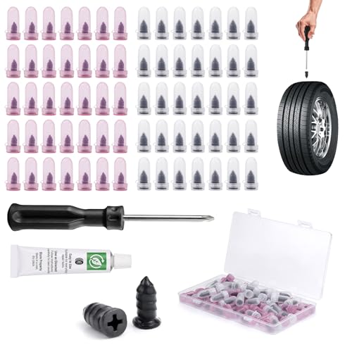 72 PCS Tire Repair Rubber Nail Kit, Vacuum Tire Repair Kits Spiral Rubber Screws, Quick Self-Service Tool for Car, Truck, Motorcycle, Tractor Tire Puncture Repair (72 PCS Screwdriver included)