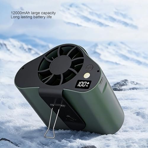 SUNGOOYUE Other Mountaineering And Camping Equipment Fan, 12000Mah Rechargeable 6 Speeds Led Display Wearable Neck Fan With Emergency Light For Outdoor Camping Travel Work Portable Clip On (Green)