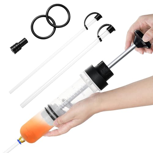 Reniteco Oil Extractor Pump - 200CC Manual Liquid Extractor, Multi-Function Car Oil Pump, Liquid Transfer Pump, with Two Extension Tubes and Replacement Rubber Rings - size: 200cc