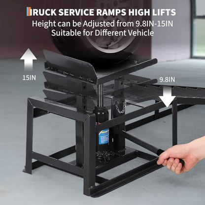 2 Pack Hydraulic Car and Truck Service Ramps,Low Profile Car Lift Service Ramps for Oil Changes,11000 Lbs (5 Tons), Adjustable Lift Height 9.8" to 16.21", Home Garage,Vehicle Auto Garage - color: Black
